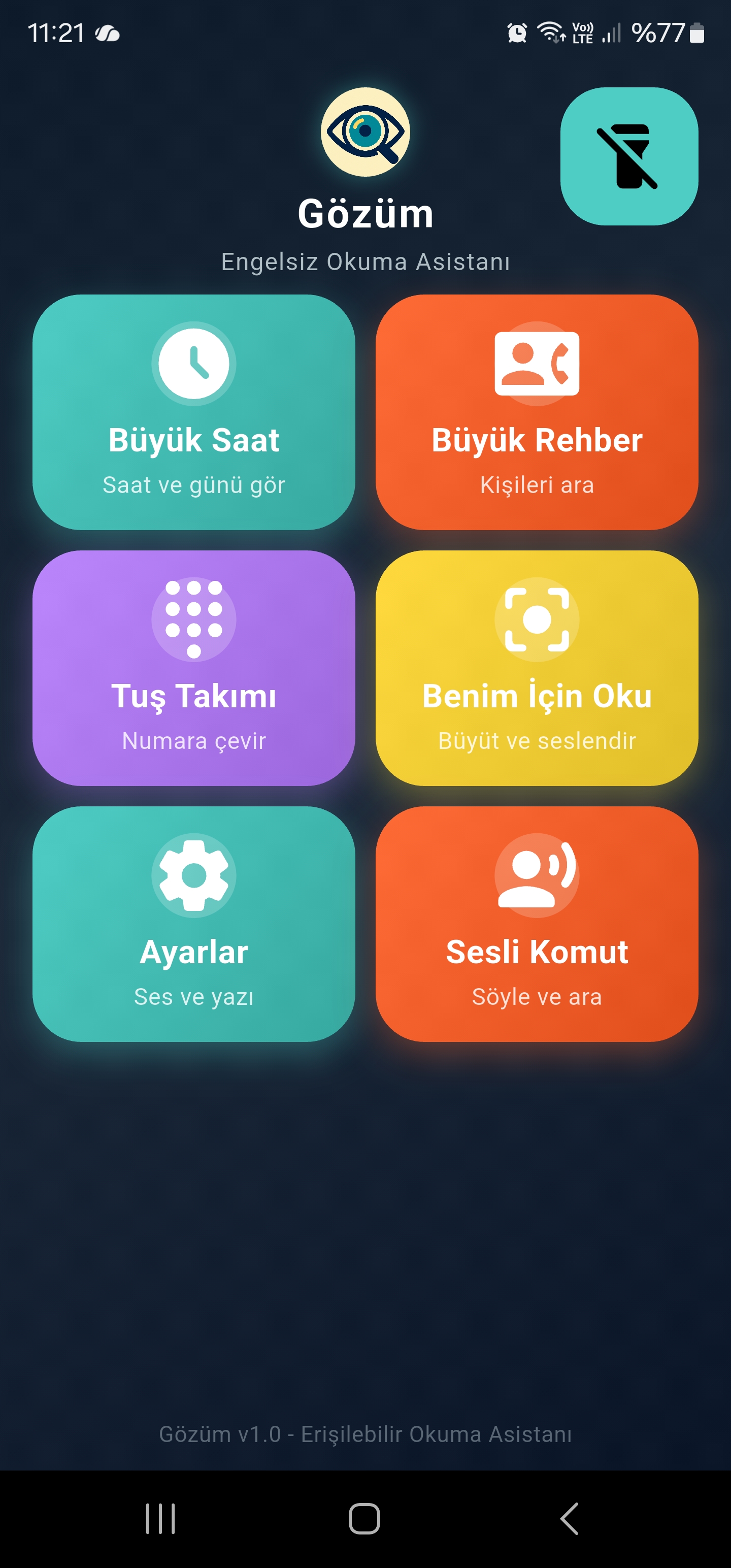 Gözüm büyüteç ve sesli okuma ekranı