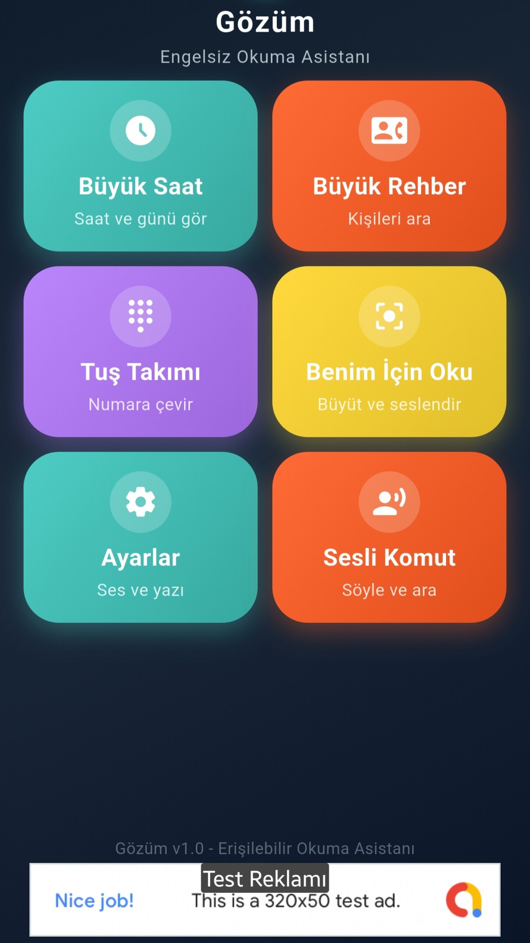 Gözüm sesli metin okuyucu ekranı