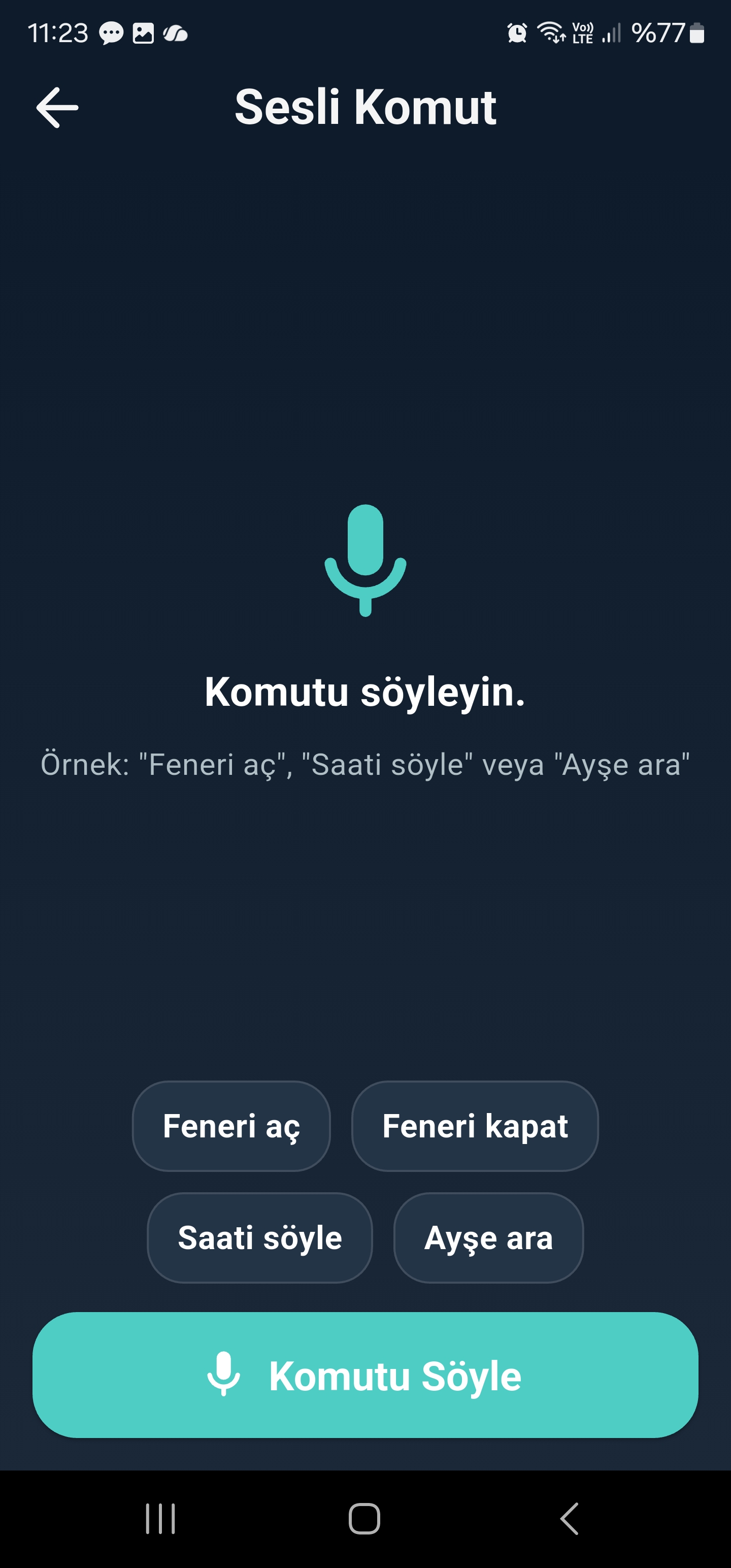 Gözüm sesli komut ekranı